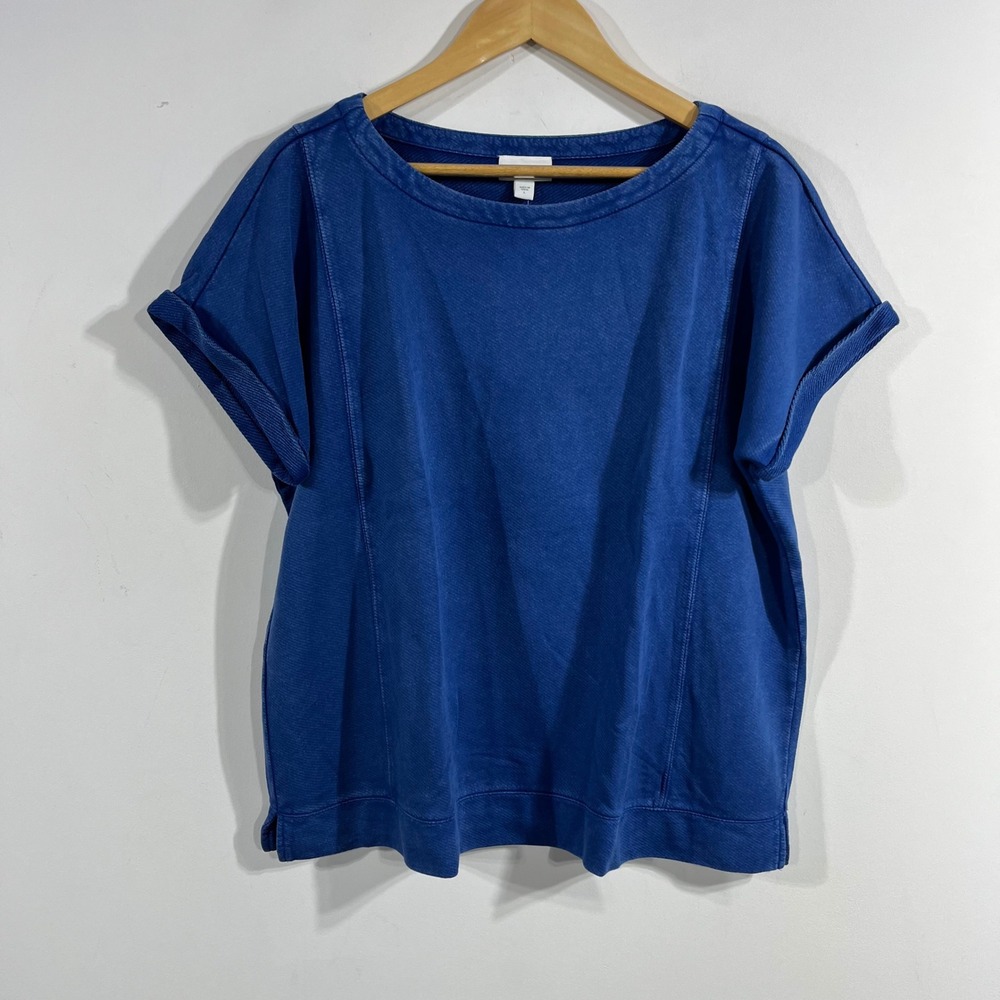 J. Jill Pure Jill Indigo French Terry Short Sleeve Top Blue Large Capsule NWT